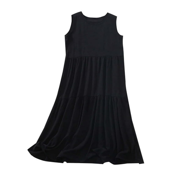 Spring Dresses For Women 2025 Plus Size Crew Neck Sleeveless Solid Color Tank Short Dresses Sundresses for Women Trendy Black XXXL
