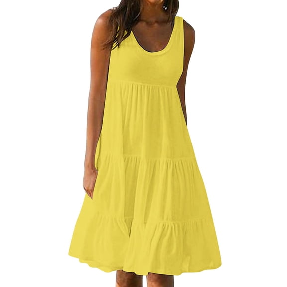 Spring Dresses For Women 2025 Sevevn Womens Fashion Holiday Summer Solid Color Sleeveless Party Beach Dress Casual Dresses For Women