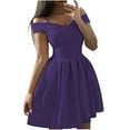 thumbnail image 1 of Spring Dresses For Women Clearance Sleeveless Off-The-Shoulder Dress Solid Color Pleated Women'S Casual Dresses Home Below the Knee dress,Purple,3XL, 1 of 6