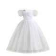 thumbnail image 1 of Spring Dresses for Girls Girls Glitter White Dresses Puff Sleeves Retro Ruched Front A-Line Evening Ball Gown Princess Wedding Bridesmaid Party Holiday Long Maxi Dresses New White 8T, 1 of 9