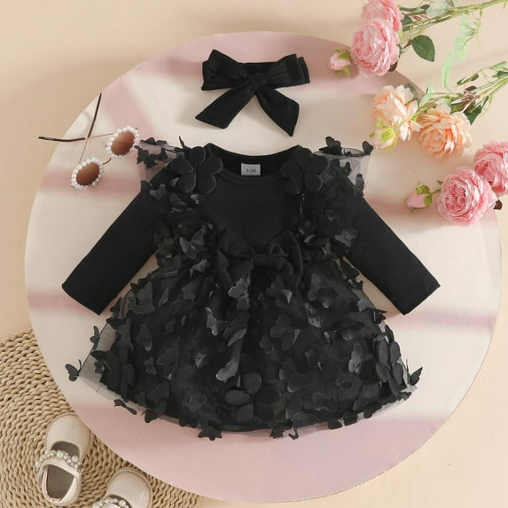 Spring Dresses Summer Western Style Dance Dresses for Girls Teens Casual Spring Dress (Black,0-3 Months)