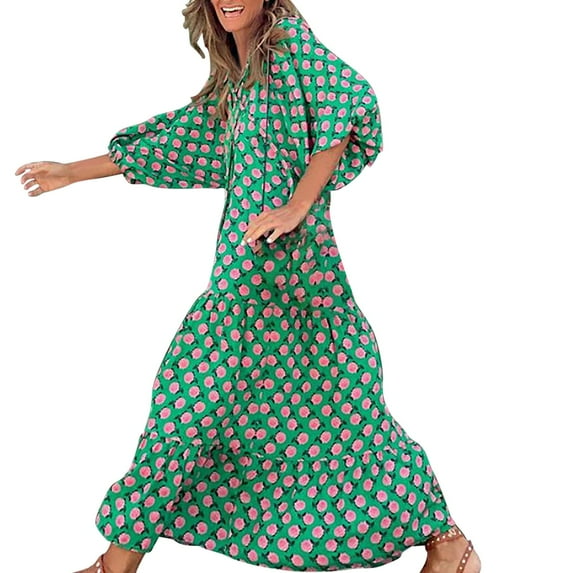 Spring Dresses For Women 2024 Geometric Printed Bubble Sleeved Dress Street Oversized Women's Clothing Mommy And Me Easter Dresses Spring Dress Plus Size Resort Wear For Women 2024 Elegant Beach Dress