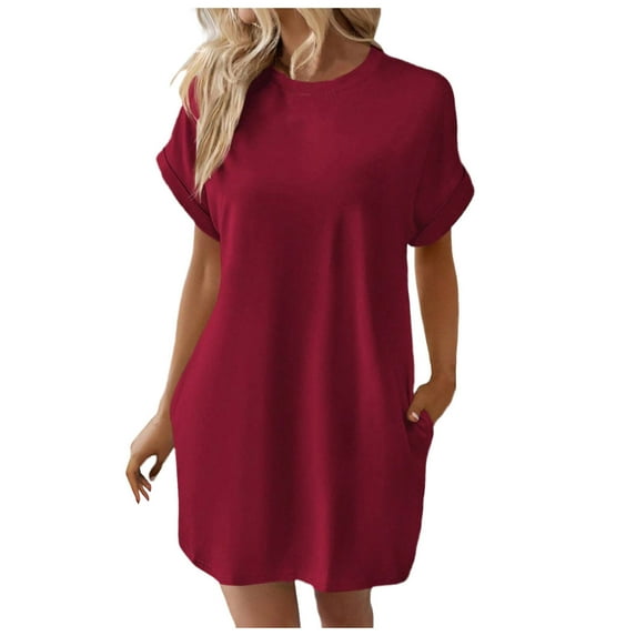 Spring Dresses For Women 2024 Soft T Shirt Dress Short Sleeve Casual Summer Tunic Dress Loose Loose Dress With Pockets Sundress Beach Vacation Mini Dress