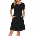 thumbnail image 1 of Spring Dresses For Women 2025, Elegant Pleated Casual Tshirt Dress With Pockets Short Sleeve Knee Length Summer 2025 Easter Wedding Guest Daily Boho Sundresses Sweater Dresses (S, Black) ZMTing, 1 of 2