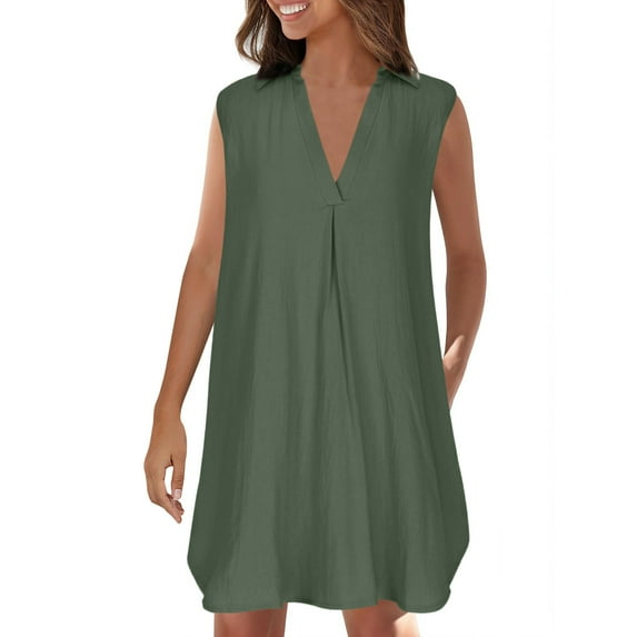 Spring Dresses for Women 2025,Women's Casual European New Shirt With V-Neck Solid Color Beach Sun Protection Dress Sleeveless Knee-Length Dress,Relaxed & Stylish for Beach Days & Vacation