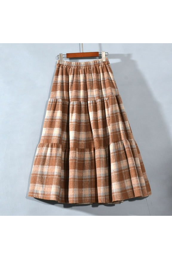 Spring Dresses for Women Viikei Floral Skirt with Elastic Waist,Women's Fashion High Waist Wool Skirt High Elasticity Waistband Layered Skirt Khaki Free Size