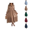 thumbnail image 1 of Spring Dresses for Women 2026 Trendy Long Sleeve Button Down Collared Ruffle Hem A Line Flowy Long Dress, 1 of 8