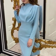 light blue bodycon dress with sleeves PALOMA ONE SHOULDER RUCHED MESH BODYCON MAXI DRESS main image 1