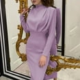 thumbnail image 1 of Spring Dresses for Women Fashion 2025 Long Sleeve Elegant Mock Neck Bodycon Party Business Casual Dress Stretchy (L, Purple), 1 of 6