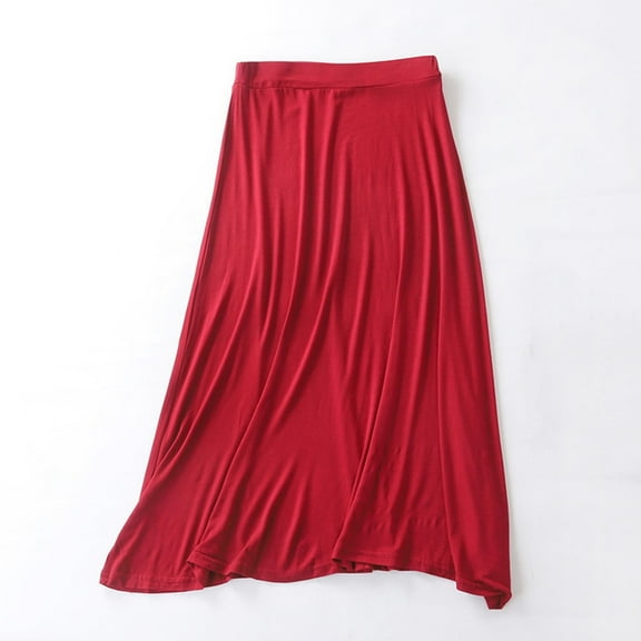 Spring Dresses for Women LEBONYARD Women's A-line Skirt with Pockets,Women's Solid Color Fashionable Large Skirt with Elastic Waist Long Skirt Wine L