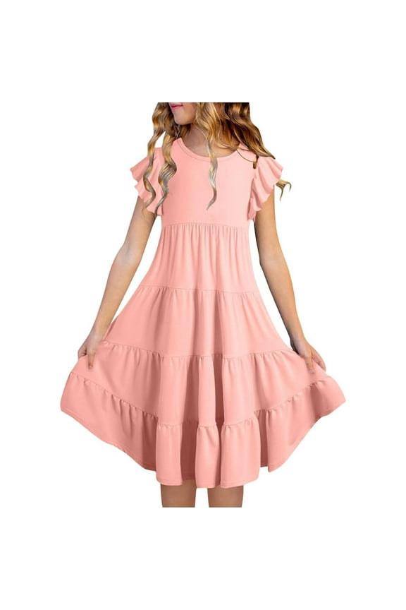 Spring Dressesfor Girls14/16 Floral Dress Girl Solid Color Sundress Bes Day Easter Dresss A-Line Floral Princess Dress Spring Summer Boho Dresses Beach Vacation Clothes