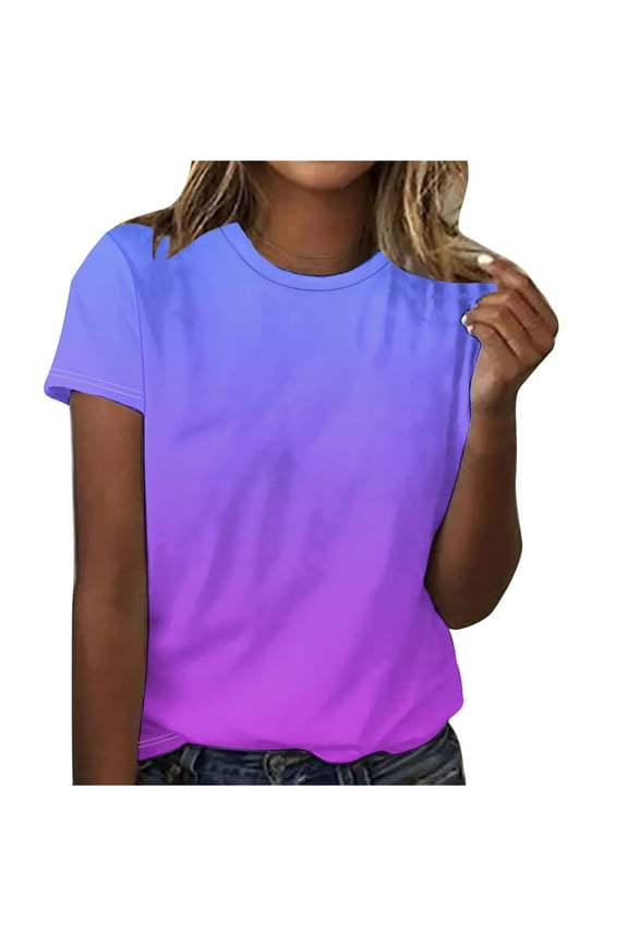 Spring Dressy Tops for Women Womans BlousesWomen's Ombre Print Short Sleeve T Shirts Crew Neck Summer Tee Shirts