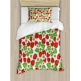 thumbnail image 1 of Spring Duvet Cover Set, Floral Pattern with Strawberries Flowers and Leaf Season Inspirational Design, Decorative 2 Piece Bedding Set with 1 Pillow Shams, Twin Size, Green Red, by Ambesonne, 1 of 3