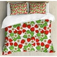 thumbnail image 1 of Spring Duvet Cover Set, Floral Pattern with Strawberries Flowers and Leaf Season Inspirational Design, Decorative 3 Piece Bedding Set with 2 Pillow Shams, Queen Size, Green Red, by Ambesonne, 1 of 3