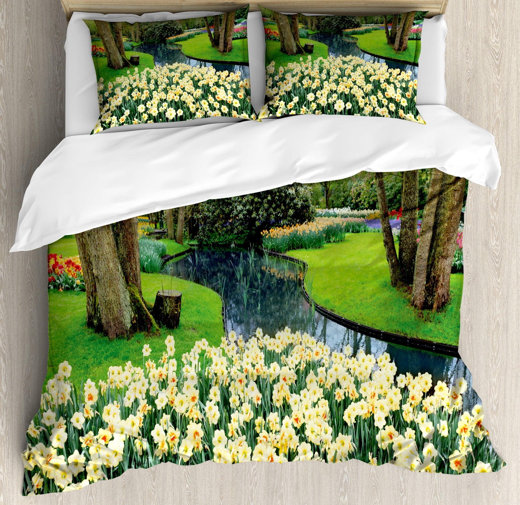 Queen Green and Brown Floral Garden Duvet Cover Set
