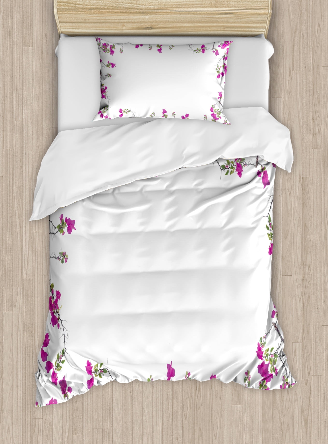 Twin White and Magenta Floral Microfiber Duvet Cover Set