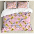 thumbnail image 1 of Spring Duvet Cover Set, Swallow Birds Sitting on Flowering Tree Branches Pastel Toned Pattern, Decorative 3 Piece Bedding Set with 2 Pillow Shams, Queen Size, Pale Pink Mustard Lilac, by Ambesonne, 1 of 3