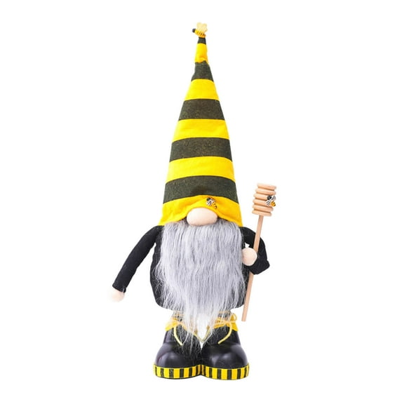 Spring Easter 17.32in Extendable Bee Gnome Plush Doll Telescopic Honey Bee Swedish Tomte Figurine Farmhouse Tiered Tray Tabletop Home Decoration