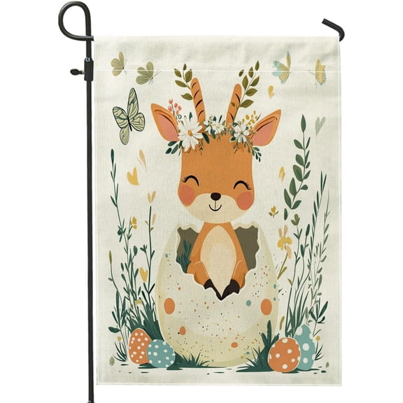 Spring Easter Antelope Wildlife Garden Flags 12x18 Inch Double Sided for Outside, Fun Wild Animal Groovy Eggs Pattern Standard Canvas House Flags, Holiday Front Yard Backyard Lawn Flag