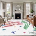 thumbnail image 1 of Spring Easter Area Rugs 5'x7', Small Throw Rugs for Laundry Room Playroom, Pink Cute Rabbits Flowers Eggs Butterflies Plants Indoor Outdoor Rug Non-Slip Low Pile Carpet Runner Reversible Floor Mats, 1 of 8