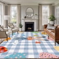 thumbnail image 1 of Spring Easter Area Rugs 8'x10', Washable Small Throw Rugs for Living Room Patio, Blue Plaid Bunny Colorful Eggs Floral Indoor Outdoor Rug Non-Slip Low Pile Carpet Runner Reversible Floor Mats, 1 of 8
