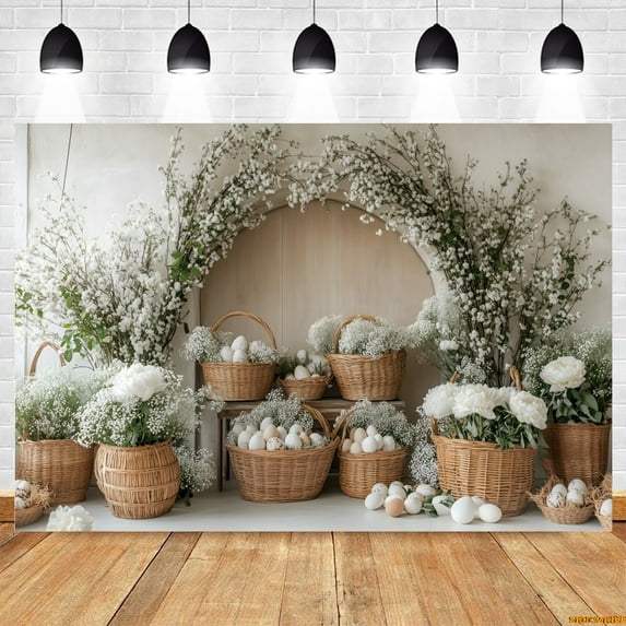 Spring Easter Baby Portrait Photograpahy Backdrop Flowers Arch Eggs Flower Basket Birthday Kids Art Photo Background Photobooth