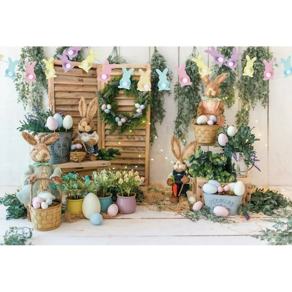 Spring Easter Baby Shower Background Rabbit Egg Bunny Grassland Children Portrait Photography Backdrop Party Banner Photo Studio