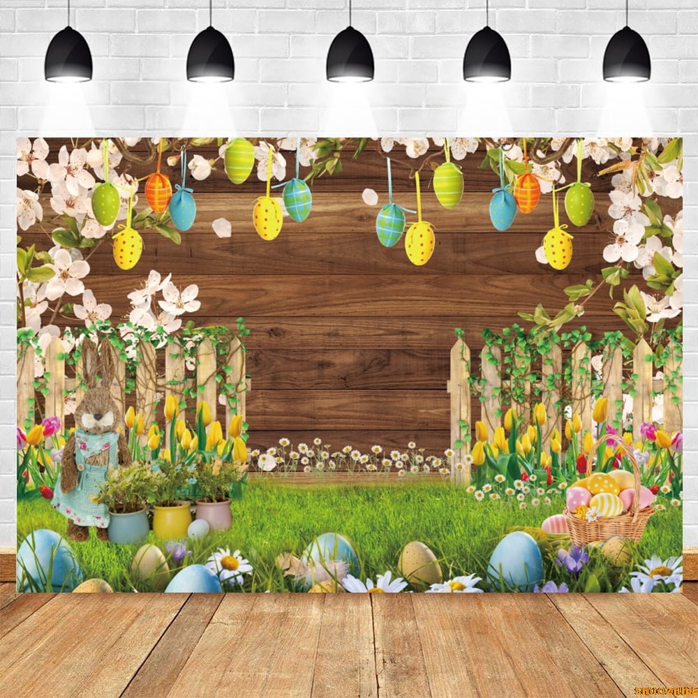 Spring Easter Backdrop Bunny Eggs Flowers Window Baby Shower Birthday ...