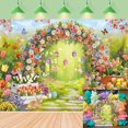 thumbnail image 1 of Spring Easter Backdrop Enchanted Garden Colorful Eggs Bunny Photography Background Floral Arch Rabbit Baby Shower Birthday Party Decorations Banner Photo Props, 1 of 7