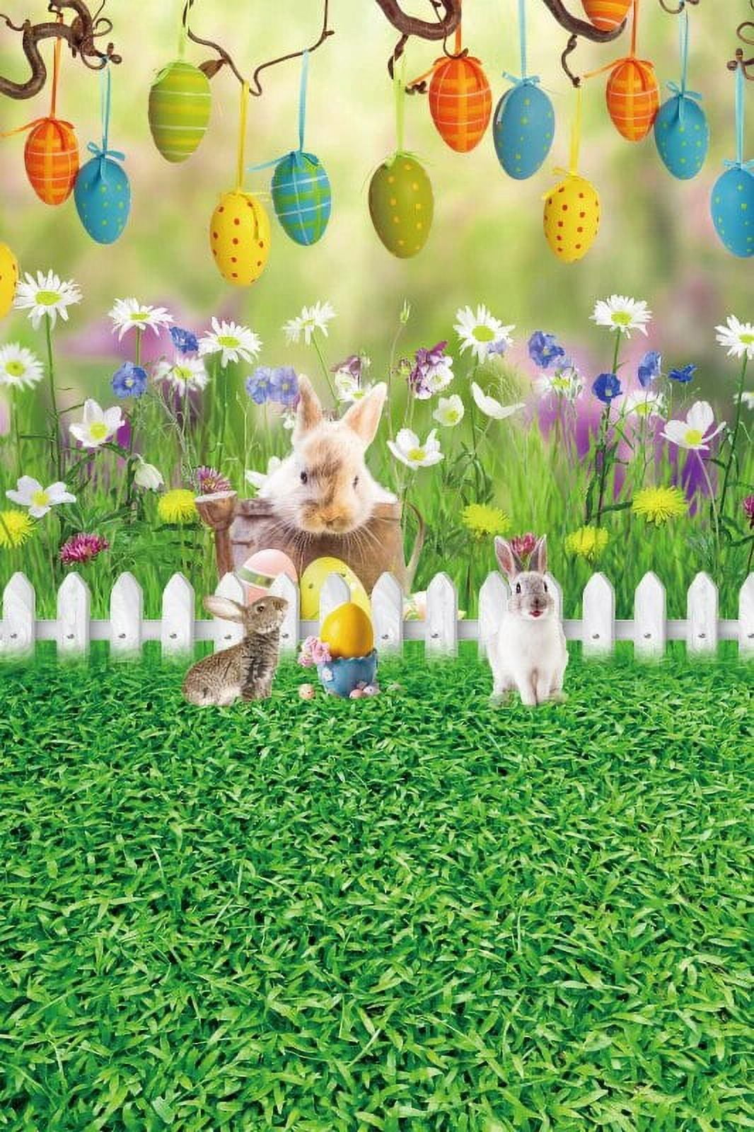 Easter Rabbit Photograpfy Spring Easter Backdrop Rabbit Colore Eggs Flower Grass Wood Floor ...