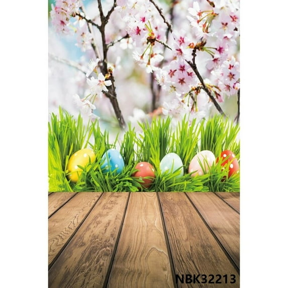 Spring Easter Backdrops Landscape Flowers Leaf Foliage Grassland Bokeh Bunny Easter Eggs Photography Background For Photo Studio