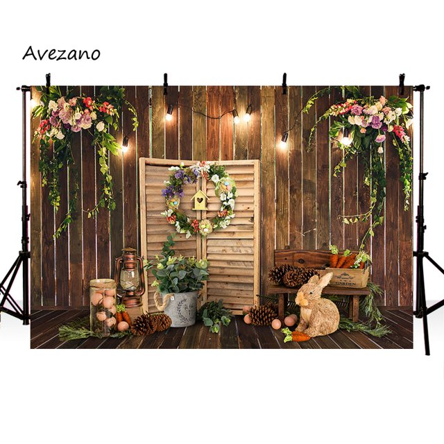 Spring Easter Backgrounds for Photography Eggs Bunny Flowers Wooden