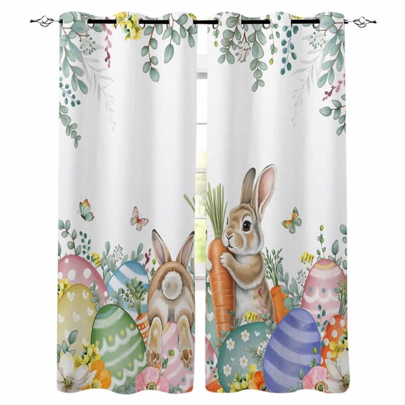 Spring Easter Blackout Curtains for Bedroom, Rabbits Eggs Botanical Floral Leaf Butterfly Thermal Insulated Kitchen Drapes with Grommets, Light Blocking Window Treatment, 2 Panels 27.5" x 39"