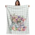 thumbnail image 1 of Spring Easter Blanket Soft Cozy Warm Throw Blanket for Couch, Plush Fuzzy Flannel Fleece Blankets for Sofa, Colorful Cute Rabbits Eggs Flowers Green Plaid Bed Blankets Gifts for Men, 50"x60", 1 of 9