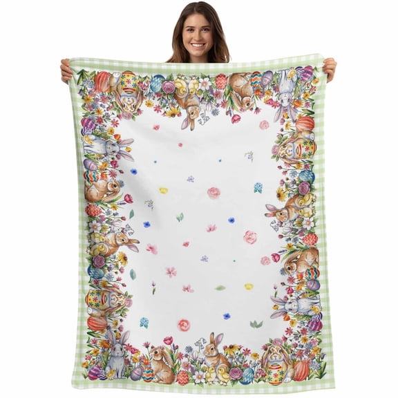 Spring Easter Blanket Soft Cozy Warm Throw Blanket for Couch, Plush Fuzzy Flannel Fleece Blankets for Sofa, Colorful Eggs Botanical Bunny Plaid Bed Blankets Lightweight Gifts for Women, 40"x50"