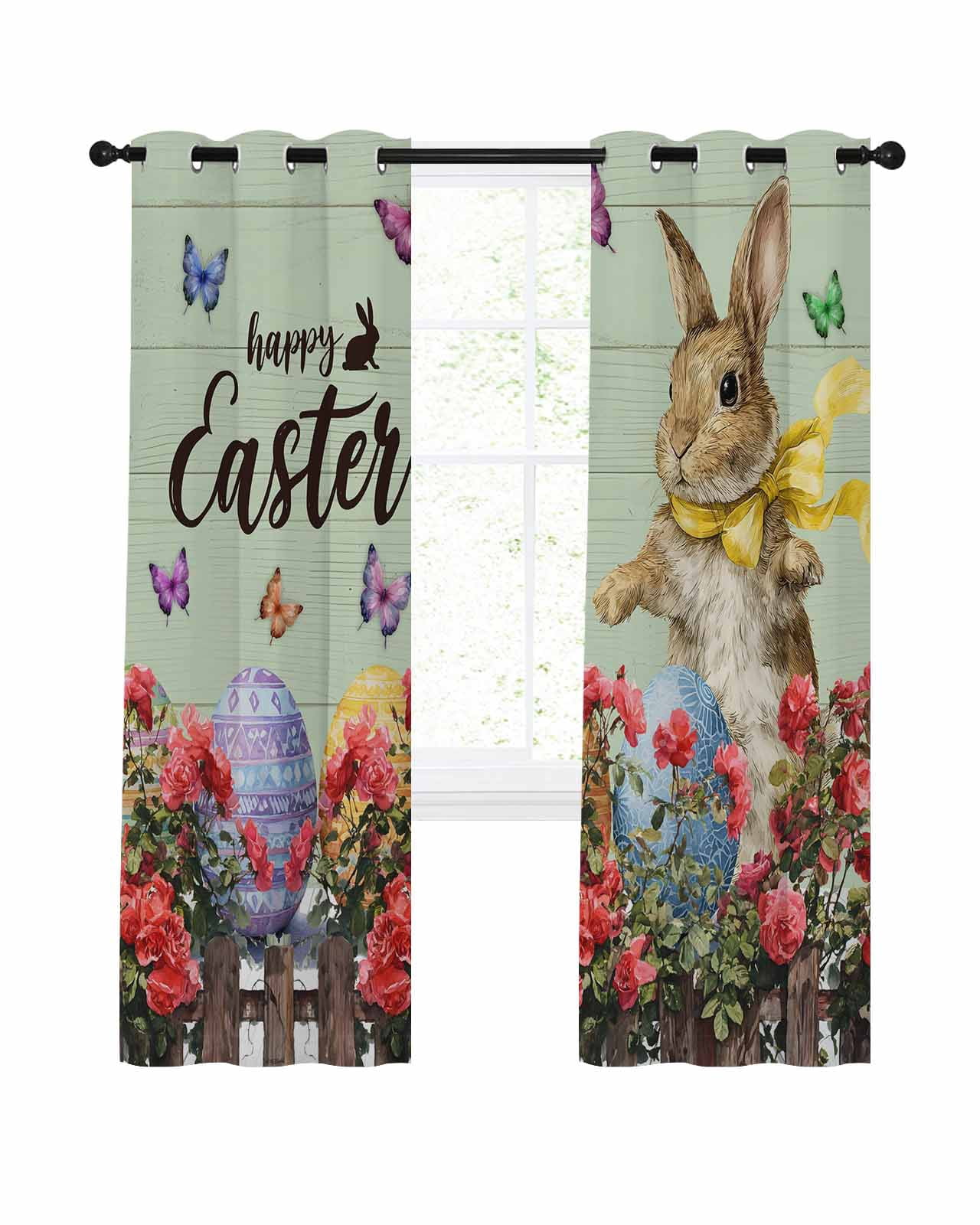 Spring Easter Bunny Blackout Curtains 54 Inches Length, Green Wooden ...
