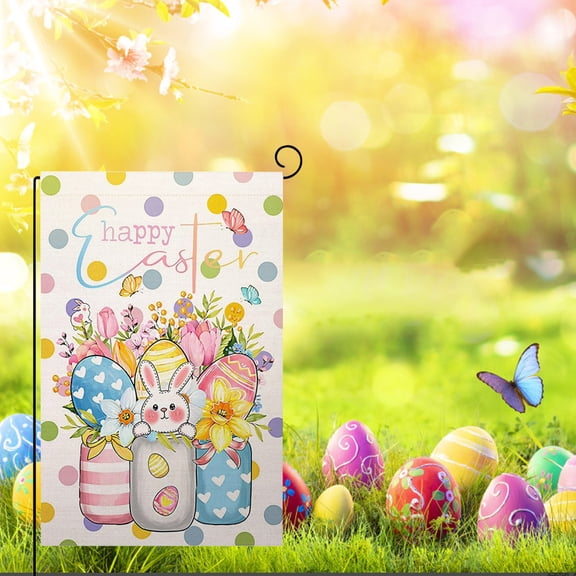 Spring Easter Bunny Egg Garden Flag for Outdoor Yard & Patio - Vibrant Holiday Decor | 12x18 Inch Size,Flag Without Pole
