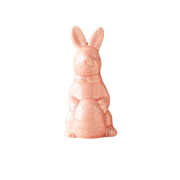 Spring Easter Bunny Figurine Decoration - Pink Porcelain Bunny Statue Spring Bunny Figurines with Eggs, Easter Rabbit Statues Table Centerpiece Mantels Home Decor Ornament