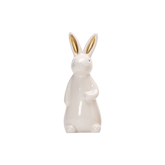 Spring Easter Bunny Figurine Decoration - White Ceramic Rabbit Statue, 7.2 Inches Height, 1Pc Easter Bunny Figurines for Table Centerpiece, Mantel, Shelf, Home Decor