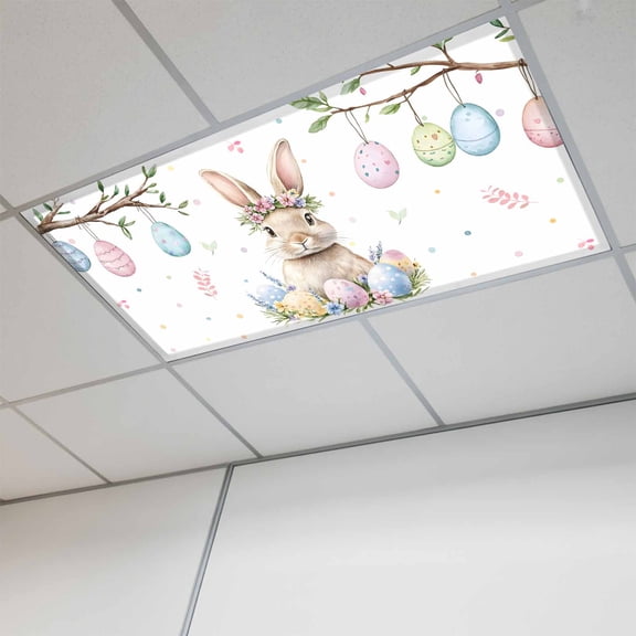 Spring Easter Bunny Fluorescent Light Covers, Colorful Eggs Botanical Floral Magnetic Light Covers for Ceiling Lights, Fluorescent Ceiling Shade Filters for Classroom Bedroom Office 4x2Ft x 1PCS