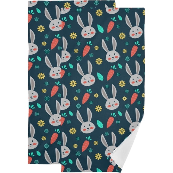 Spring Easter Bunny Hand Towels 2 PCS, Sunflower Rabbit Carrot Kitchen Towel Ultra Soft and Highly Absorbent,Decorative Fingertip Face Towel for Bathroom Hotel, 28.3"x14.4"