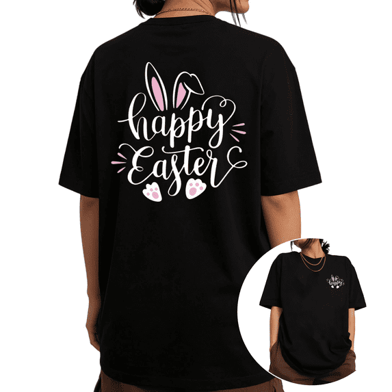 Spring Easter Bunny Lover Back Print Graphic Tees Unisex T-shirt Shirts Black S-5XL Tops
