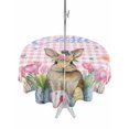 thumbnail image 1 of Spring Easter Bunny Outdoor Tablecloth - 54 Inch Round Dining Table Cover, Pink Plaid Tulip Botanical Eggs Waterproof Outdoor Table Cloth with Umbrella Hole & Zipper for Picnic/Patio/Party, 1 of 7