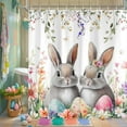 thumbnail image 1 of Spring Easter Bunny Shower Curtain, Cute Rabbits Eggs Floral Plant Flower Shower Curtain Set for Bathroom, Colorful Spring Holiday Fabric Bathtubs Decor with Hooks 69X70IN, 1 of 5