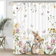 thumbnail image 1 of Spring Easter Bunny Shower Curtains, Cute Rabbits Floral Plant Watercolor Flower Shower Curtain Set for Bathroom, Holiday Bathroom Bathtubs Decor Washable Durable Fabric with Hooks 70x70IN, 1 of 7