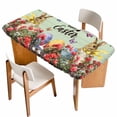 thumbnail image 1 of Spring Easter Bunny Table Cloths for 3 Foot Rectangle Tables, Green Wooden Red Floral Easter Eggs Patio Waterproof Elastic Fitted Tablecloths, Washable Rectangular Table Cover for Camping, 1 of 8