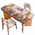 thumbnail image 1 of Spring Easter Bunny Table Cloths for 6 Foot Rectangle Tables, Pink Wooden Red Floral Easter Eggs Patio Waterproof Elastic Fitted Tablecloths, Washable Rectangular Table Cover for Camping, 1 of 8