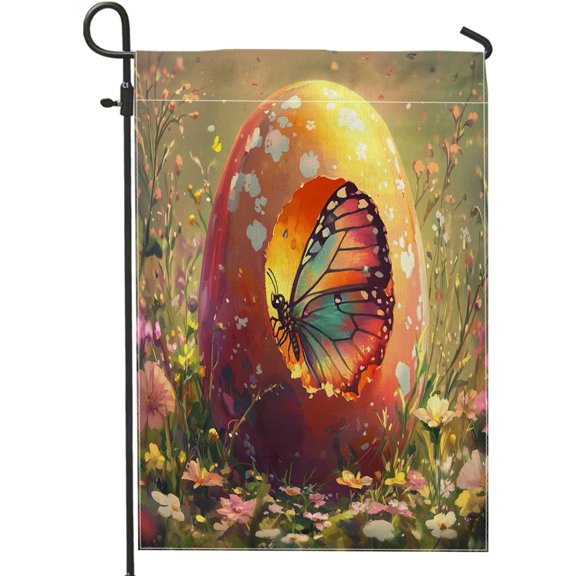 Spring Easter Butterflies Garden Flags 12x18 Inch Double Sided for Outside, Fantasy Floral Eggs Pattern Standard Canvas House Flags, Insect Front Yard Backyard Lawn Flags