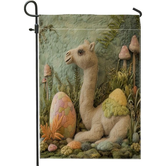 Spring Easter Camel Wildlife Garden Flags 12x18 Inch for Outside, Wool Felt Style Animal Eggs Standard Vertical Linen Flags, Forest Print Front Yard Backyard Lawn Outdoor Decoration