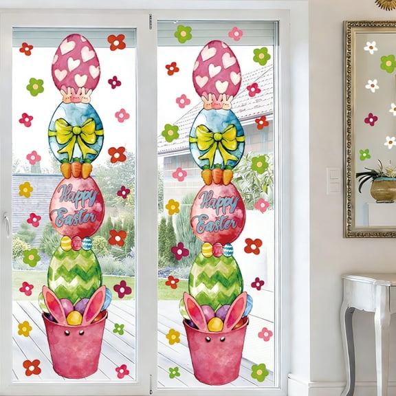 Spring Easter Cartoon Egg Window Decoration Stickers – PVC Static Cling Window Decals, Easter Egg Design, Glass Decor, Removable Window Stickers for Seasonal Decorating,1
